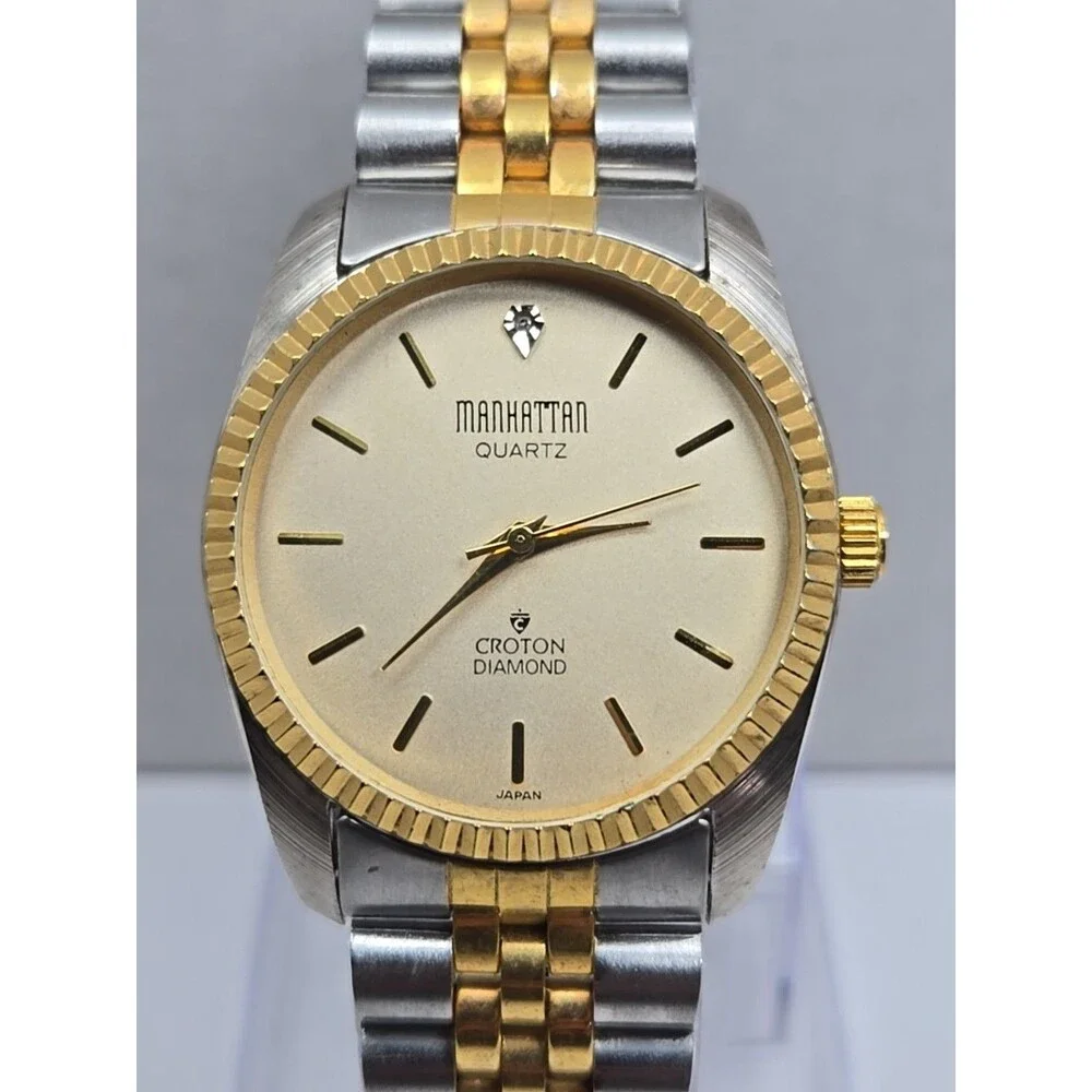 Vintage Manhattan By Croton Diamond Two Tone Quartz Watch Japan New Battery Mens
